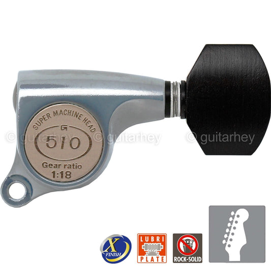 NEW Gotoh SGS510Z-EN07 6 in Line Set Mini Tuners EBONY Buttons 18:1 - X-CHROME