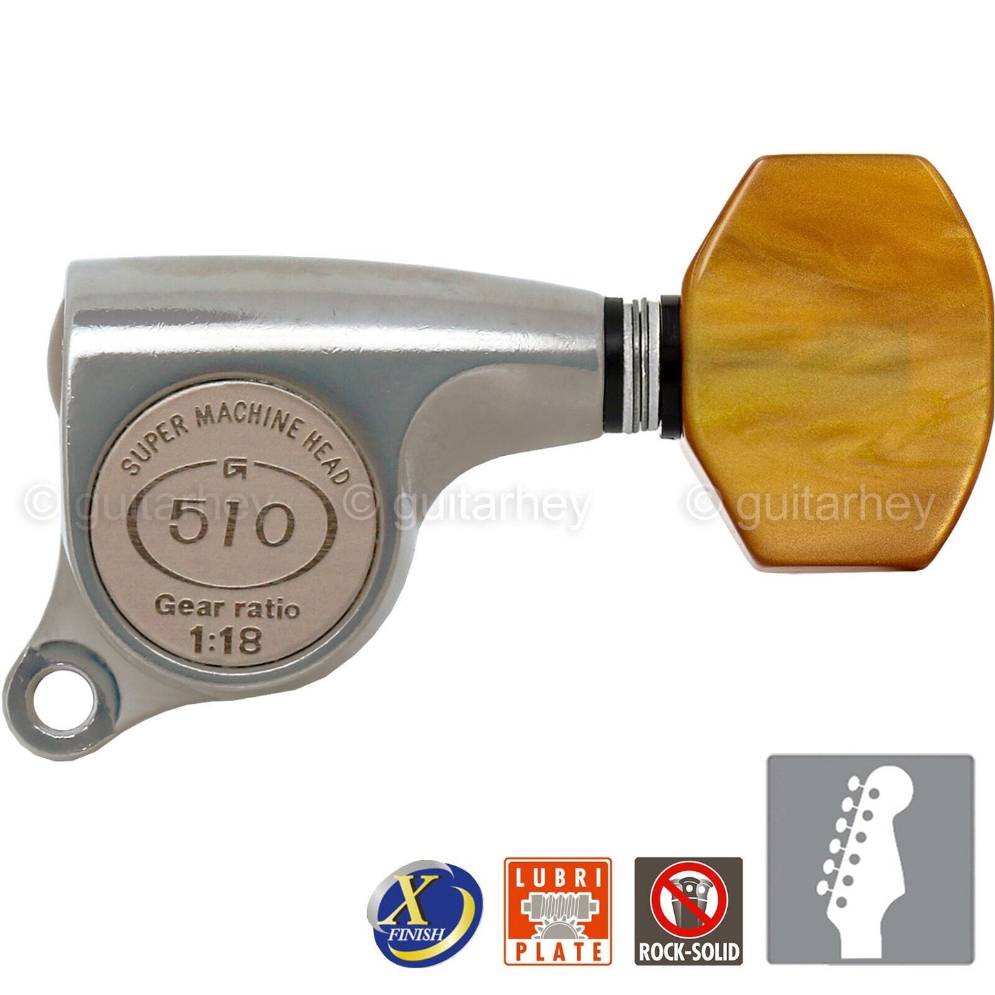 NEW Gotoh SGS510Z-P8 6 in Line Set Mini Tuners AMBER Buttons 18:1 - X-NICKEL