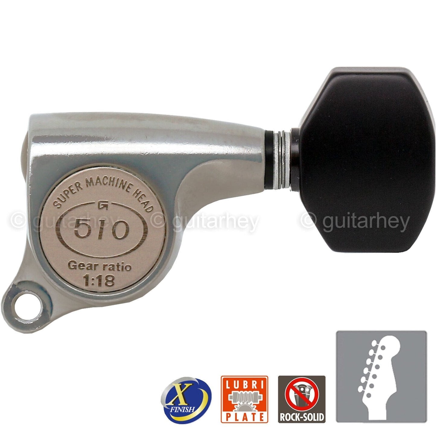 NEW Gotoh SGS510Z-B07 6 in Line Set Mini Tuners PLASTIC Buttons 18:1 - X-NICKEL