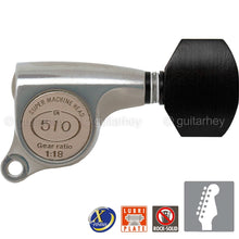 Load image into Gallery viewer, NEW Gotoh SGS510Z-EN07 6 in Line Set Mini Tuners EBONY Buttons 18:1 - X-NICKEL