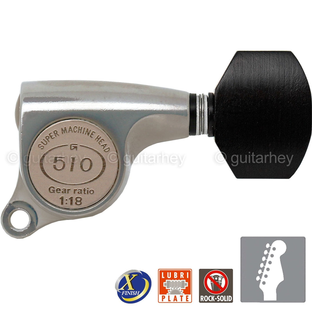 NEW Gotoh SGS510Z-EN07 6 in Line Set Mini Tuners EBONY Buttons 18:1 - X-NICKEL
