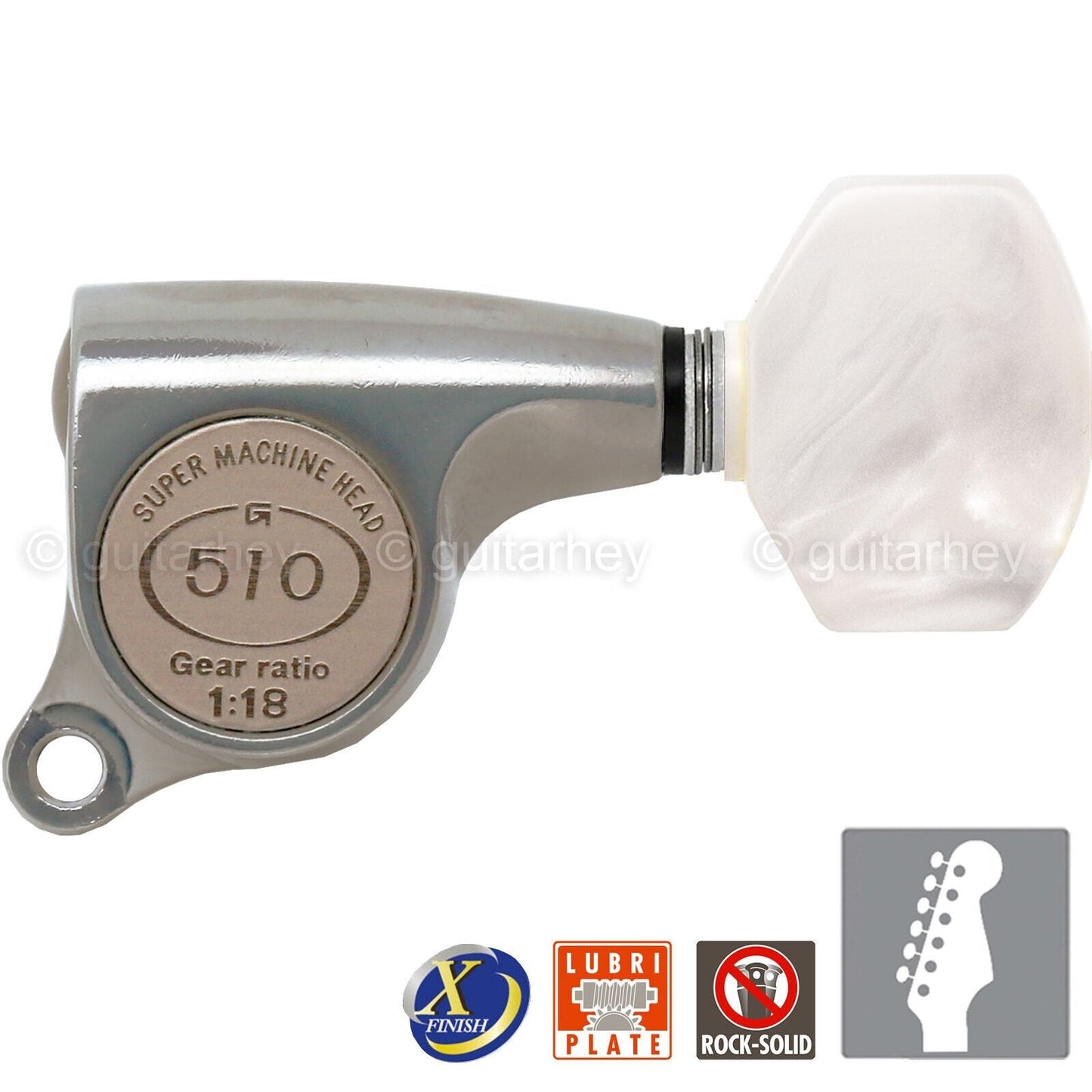 NEW Gotoh SGS510Z-P7 6 in Line Set Mini Tuners PEARL Buttons 18:1 - X-NICKEL