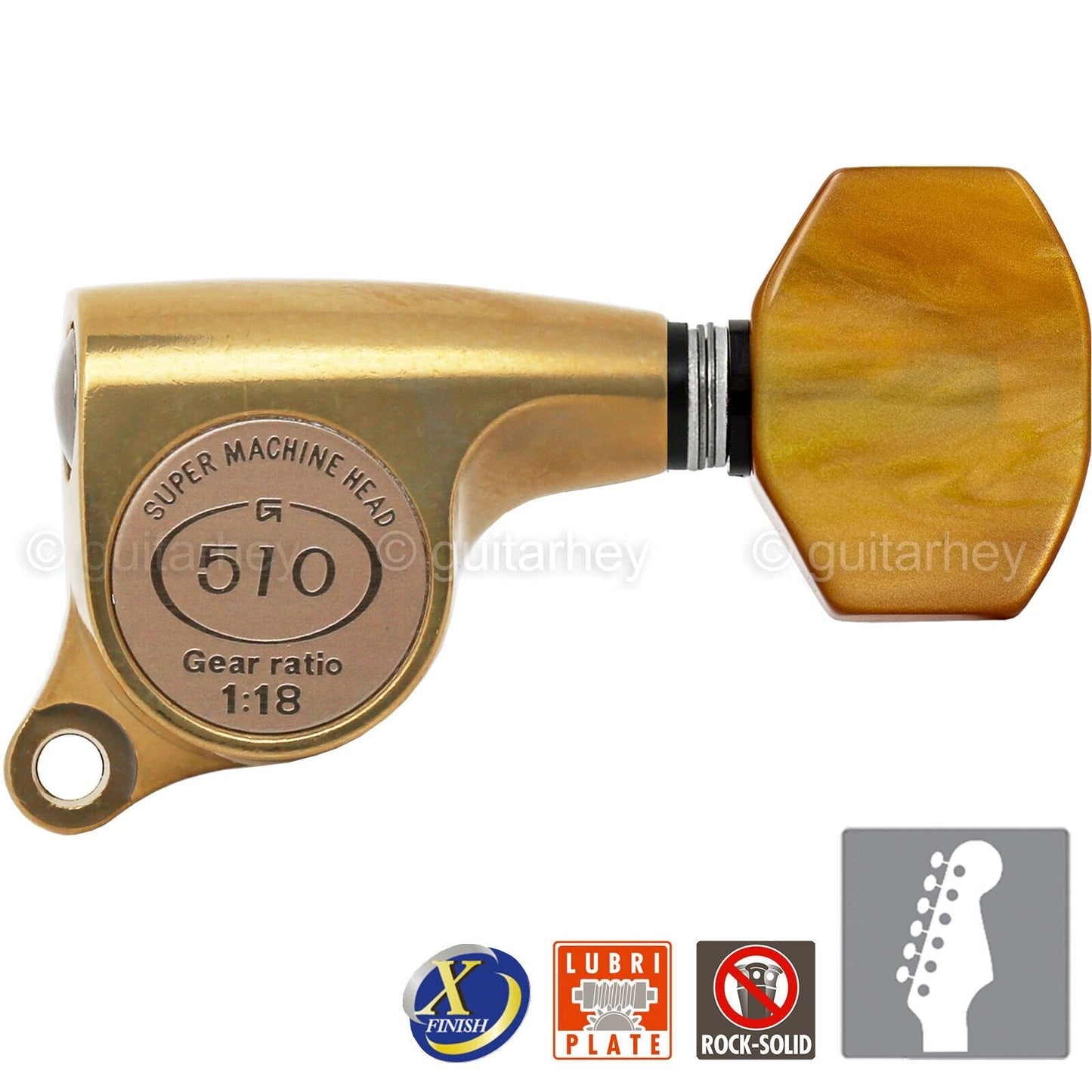 NEW Gotoh SGS510Z-P8 6 in Line Set Mini Tuners Small AMBER Buttons 18:1 - X-GOLD