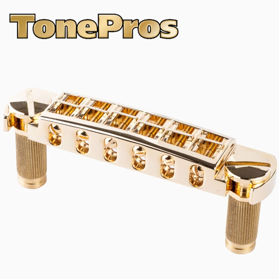 NEW Tonepros AVT2M Wraparound Bridge with METRIC Locking Studs - GOLD