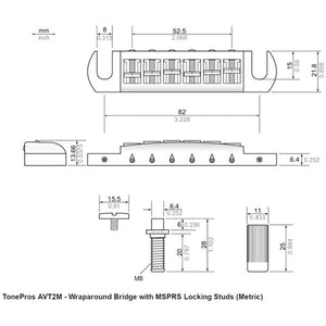 NEW Tonepros AVT2M Wraparound Bridge with METRIC Locking Studs - GOLD