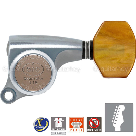 NEW Gotoh SGS510Z-P8 MGT 6 in line Locking Tuners Set 18:1 Gear Ratio - X-CHROME