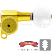 Load image into Gallery viewer, NEW Hipshot Vintage L3+R3 LOCKING Mini Tuners SET OVAL PEARL Buttons 3x3 - GOLD