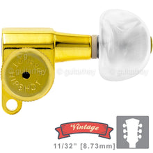 Load image into Gallery viewer, NEW Hipshot Vintage L3+R3 LOCKING Mini Tuners SET MOON PEARL Buttons 3x3 - GOLD