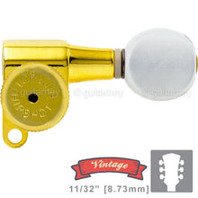 Carregar imagem no visualizador da galeria, NEW Hipshot Vintage L3+R3 LOCKING Mini Tuners SET Small PEARL Buttons 3x3 - GOLD