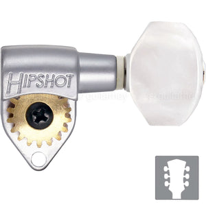 NEW Hipshot Classic Open-Gear Hex Pearloid Buttons 18:1 Ratio 3x3 - SATIN CHROME