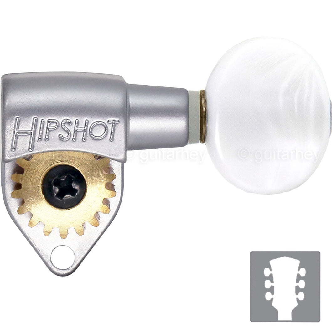 NEW Hipshot Classic Open-Gear OVAL PEARL Buttons 18:1 Ratio 3x3 - SATIN CHROME