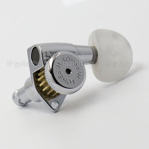 NEW Hipshot Grip-Lock LOCKING TUNERS HALF-MOON PEARL Buttons 3x3 Set - CHROME