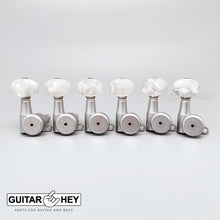 Load image into Gallery viewer, Hipshot VINTAGE 6-in-Line Locking Tuners Non-Stag HEX PEARL Buttons SATIN CHROME