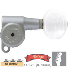 Load image into Gallery viewer, Hipshot VINTAGE 6-in-Line Locking Tuners Non-Stag OVAL PEARL Button SATIN CHROME