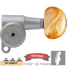 Load image into Gallery viewer, Hipshot VINTAGE 6-in-Line Locking Tuners Non-Stag MOON AMBER Button SATIN CHROME