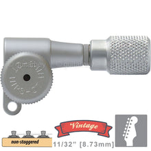 Load image into Gallery viewer, Hipshot VINTAGE 6-in-Line Locking Tuners Non-Stag KNURLED Buttons - SATIN CHROME