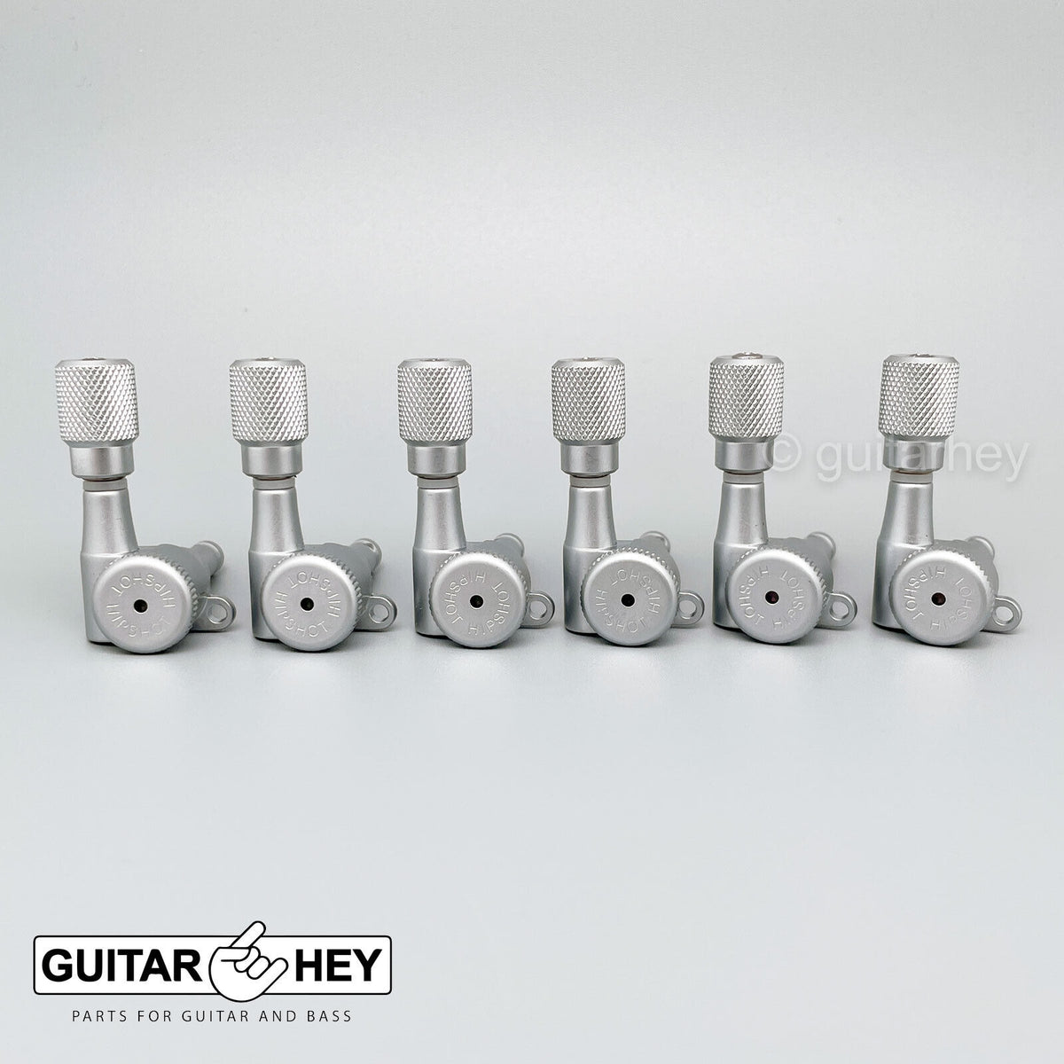Hipshot VINTAGE 6-in-Line Locking Tuners Non-Stag KNURLED Buttons - SATIN CHROME