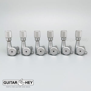 Hipshot VINTAGE 6-in-Line Locking Tuners Non-Stag KNURLED Buttons - SATIN CHROME