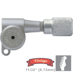 Hipshot VINTAGE 6-in-Line Locking Tuners STAGGERED Knurled Button - SATIN CHROME