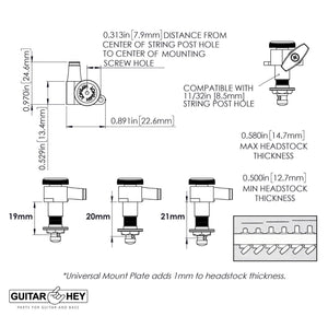 Hipshot VINTAGE 6-in-Line Locking Tuners STAGGERED Knurled Button - SATIN CHROME