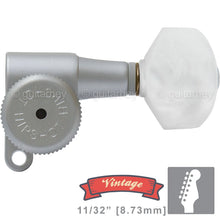 Load image into Gallery viewer, NEW Hipshot VINTAGE 6-in-Line Locking Tuners STAGGERED Hex Pearl - SATIN CHROME