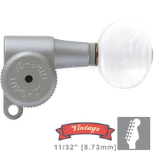 Load image into Gallery viewer, NEW Hipshot VINTAGE 6-in-Line Locking Tuners STAGGERED Oval Pearl - SATIN CHROME