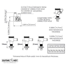 Carregar imagem no visualizador da galeria, Hipshot VINTAGE 6-in-Line Locking Tuners STAGGERED Amber Buttons - SATIN CHROME