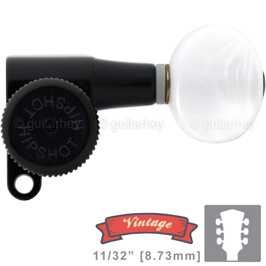 NEW Hipshot Vintage L3+R3 LOCKING Mini Tuners Small OVAL Pearl Buttons 3x3 BLACK
