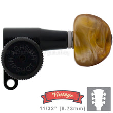 Load image into Gallery viewer, NEW Hipshot Vintage L3+R3 LOCKING Mini Tuners Small MOON Amber Buttons 3x3 BLACK