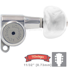 Load image into Gallery viewer, Hipshot Vintage L3+R3 LOCKING Mini Tuners Small MOON Pearl Buttons 3x3 - CHROME