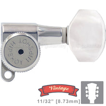 Load image into Gallery viewer, NEW Hipshot Vintage L3+R3 LOCKING Mini Tuners Small PEARL Buttons 3x3 - CHROME