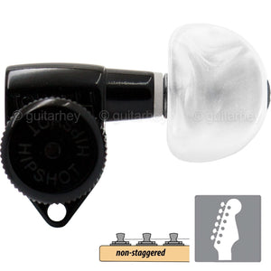 NEW Hipshot 6-in Line Open-Gear Locking Non-Staggered PEARL Moon Buttons - BLACK