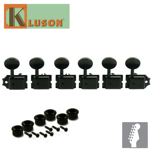 NEW Kluson 6 In Line Deluxe Series Vintage Tuning Machines Single Line - BLACK
