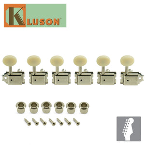 NEW Kluson 6 In Line Deluxe Series Vintage Tuning Machine Plastic Buttons NICKEL