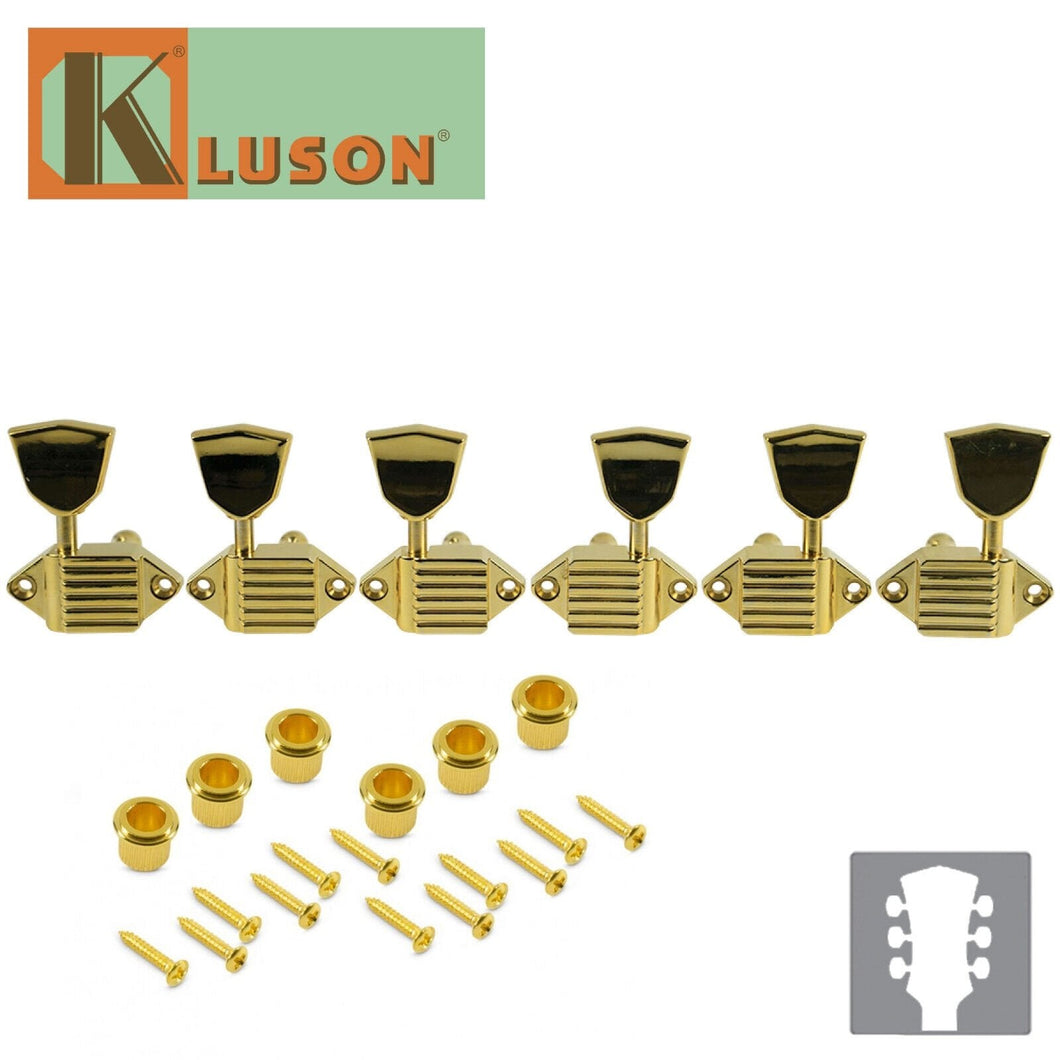 NEW Kluson 3 Per Side Vintage Diecast Series Waffleback Tuners Keystone - GOLD