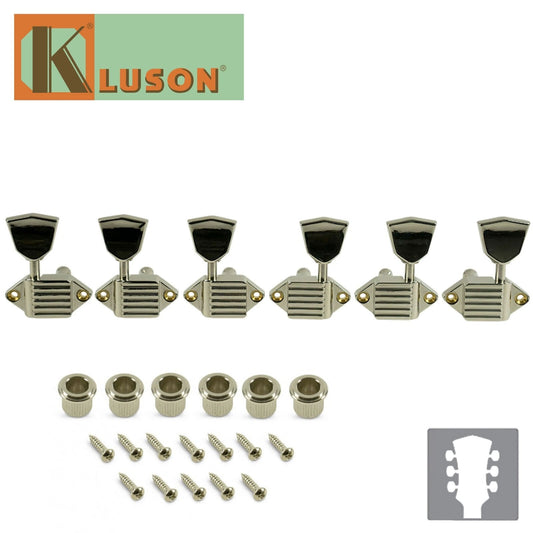 NEW Kluson 3 Per Side Vintage Diecast Series Waffleback Tuners Keystone - NICKEL