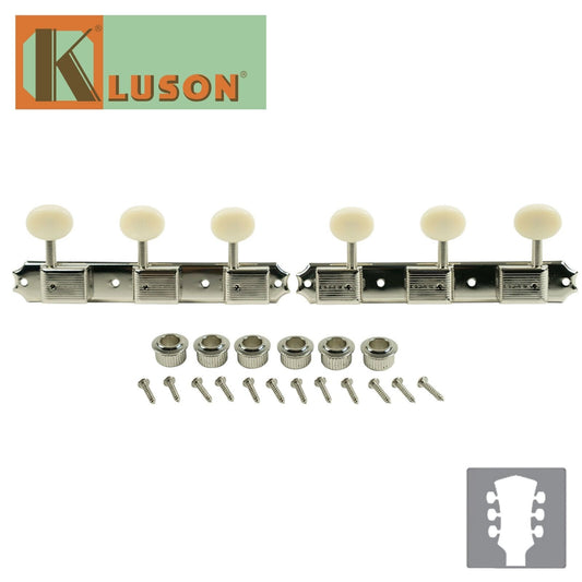 NEW Kluson 3 On A Plate Deluxe Series Tuning Machines Plastic Buttons - NICKEL