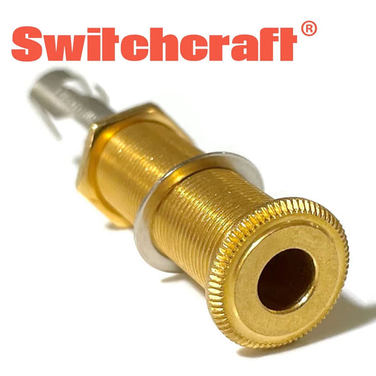 NEW (1) Switchcraft Black Stereo Threaded Barrel Jack for Guitar/Bass - GOLD