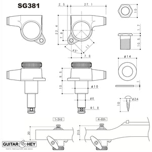 NEW Gotoh SG381-07 MGT LOCKING Set 6 in line ESP/LTD Staggered BASS SIDE - GOLD