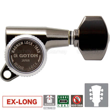 Load image into Gallery viewer, NEW Gotoh SG381-07 MGT LOCKING Tuners L3+R3 Set Ex-Long Posts 3x3 - COSMO BLACK