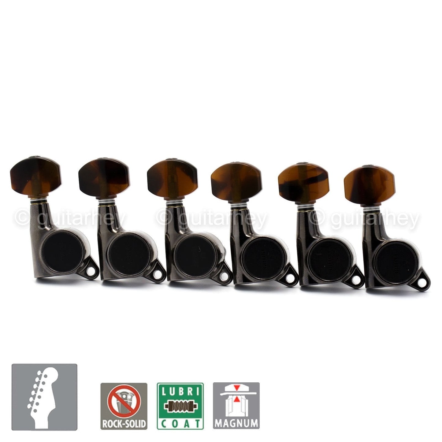 NEW Gotoh SG381 MG MAGNUM LOCKING Set 6 in line TORTOISE Buttons - COSMO BLACK