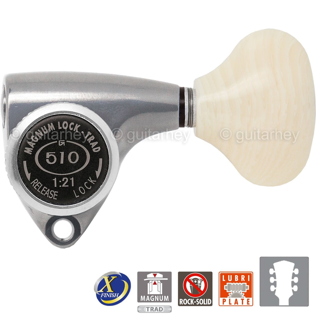 NEW Gotoh SGV510Z-VL5 MGT L3+R3 LOCKING Tuners Set 3x3 - ANTIQUE X-FINISH CHROME