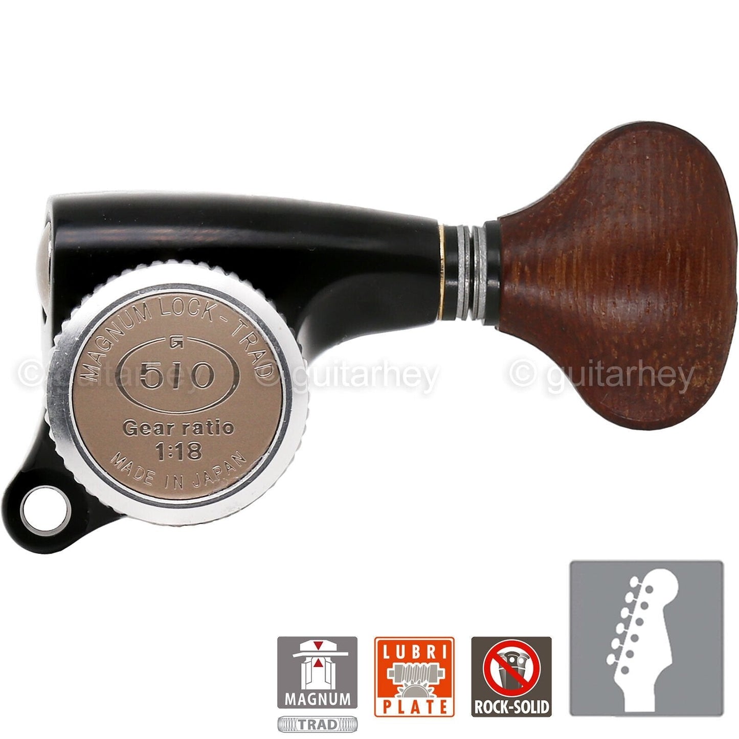 NEW Gotoh SGS510Z-GS5 MGT 6 in line LOCKING Tuners Set w/ WOOD Buttons - BLACK