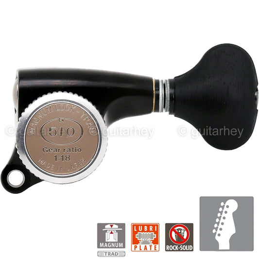 NEW Gotoh SGS510Z-ES5 MGT 6 in line LOCKING Tuners Set w/ EBONY Buttons - BLACK