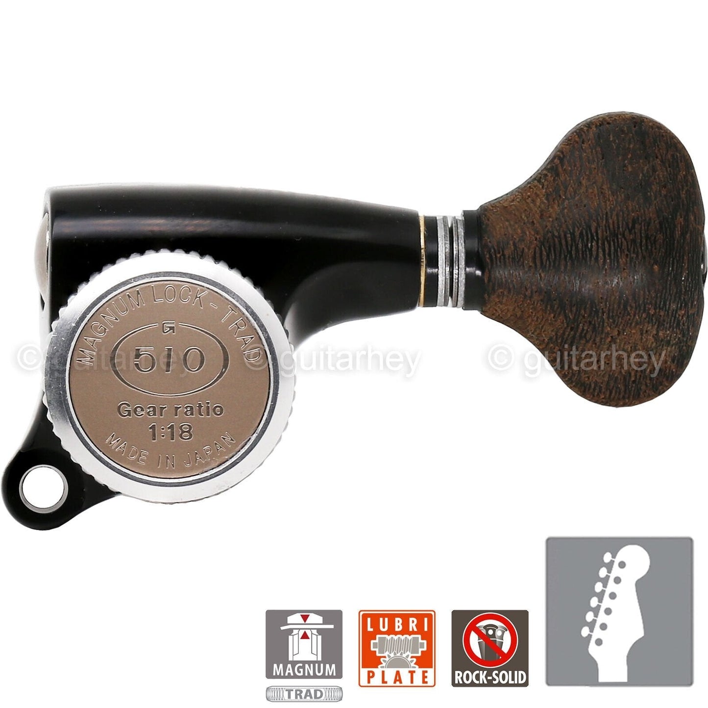 NEW Gotoh SGS510Z-ZS5 MGT 6 in line LOCKING Tuners Set w/ WOOD Buttons - BLACK