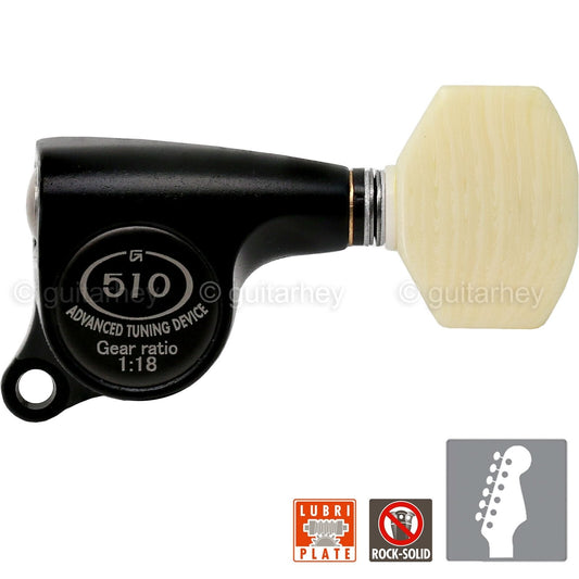 NEW Gotoh SGS510Z-M07 6 in Line Set Mini Tuners Ivory Buttons 18:1 - BLACK SATIN