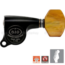 Load image into Gallery viewer, NEW Gotoh SGS510Z-P8 6 in Line Set Mini Tuners Amber Buttons 18:1 - BLACK SATIN