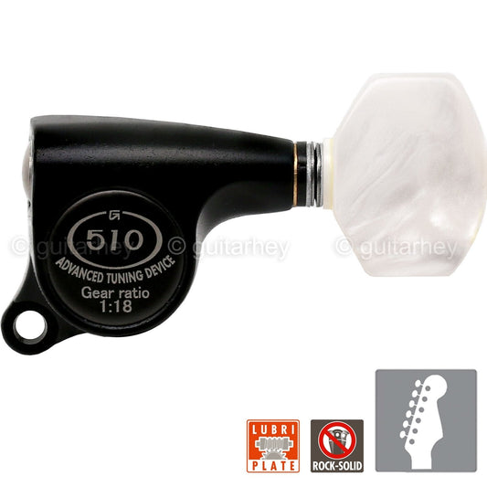 NEW Gotoh SGS510Z-P7 6 in Line Set Mini Tuners Pearl Buttons 18:1 - BLACK SATIN