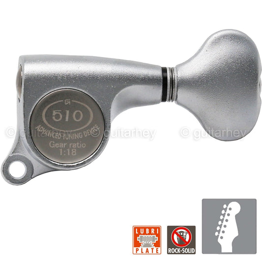 NEW Gotoh SGS510Z-S5 6 in Line Set Mini Tuners Small Buttons 18:1 - CHROME SATIN