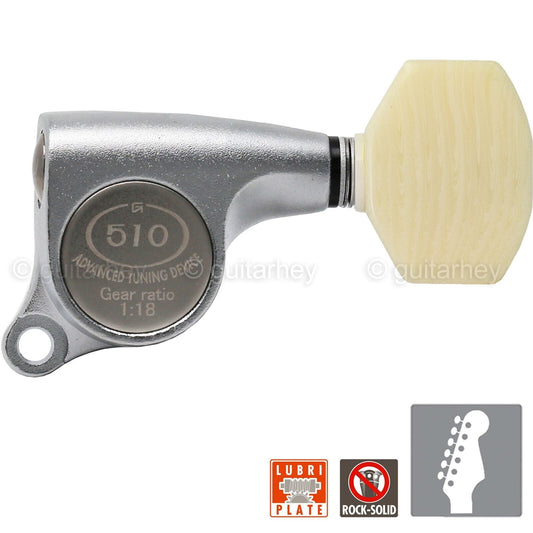 NEW Gotoh SGS510Z-M07 6 in Line Set Mini Advanced Tuning 18:1 - CHROME SATIN
